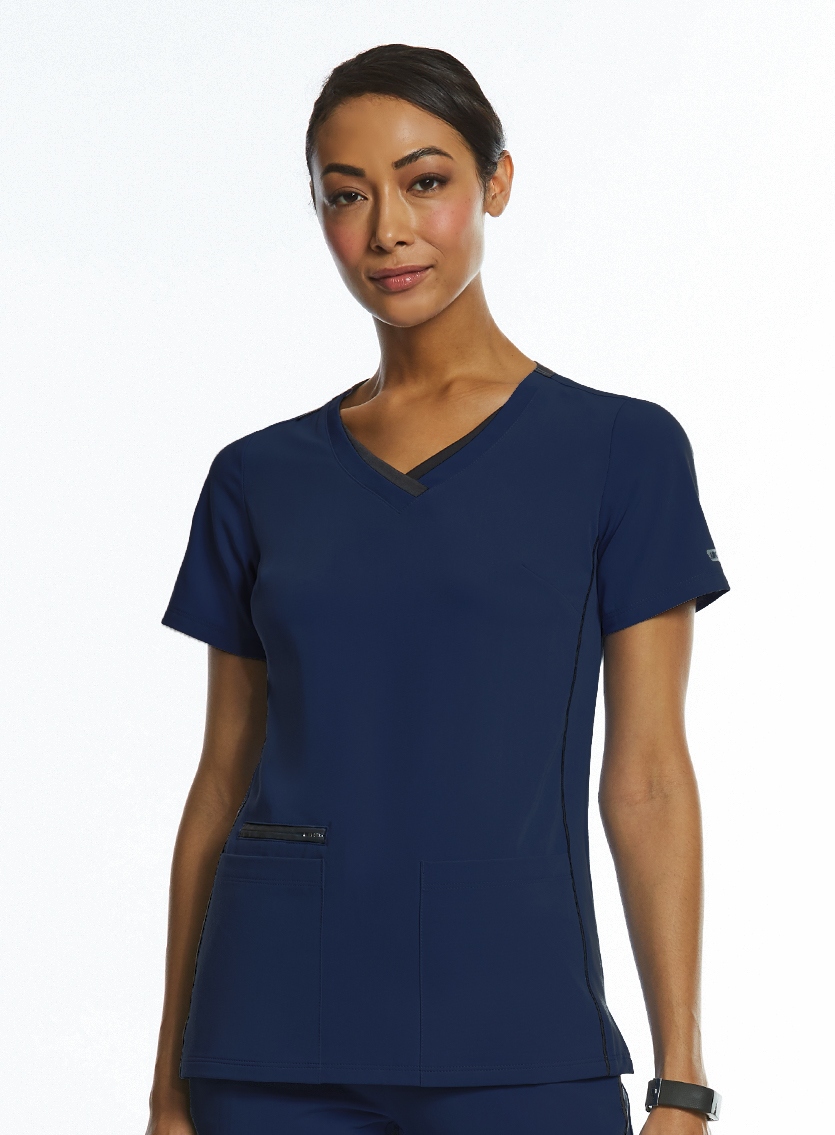 IRG Elite Sporty Contrast Double V-Neck Top-Raley Scrubs